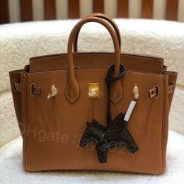 10S Fully handmade tote bag Classic 25cm designer bag Imported Saddle leather splicing Exquisite beeswax thread hand sewing with box