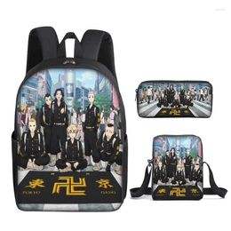 Backpack Trendy Novelty Tokyo Revengers 3D Print 3pcs/Set Pupil School Bags Laptop Daypack Inclined Shoulder Bag Pencil Case