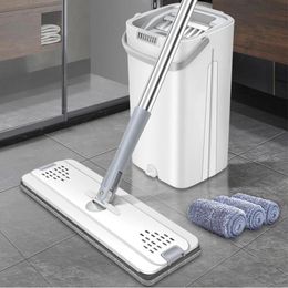 Mops with Bucket Thickened mop Clear Water Separation Lazy No HandWashing Squeeze Automatic Dewatering Broom Floor Cleaning Mop 240508