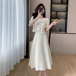 Work Dresses Apricot Coloured Women's Commuting Short Top Half Skirt 2 Pcs Set Summer Small Fragrance Fashion