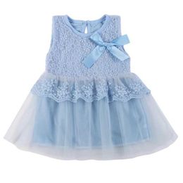 Girl's Dresses Summer Baby Girl Sleeveless Dress Childrens Bow Lace Princess Dress Childrens Baby Girl Cotton Ball DressL240508