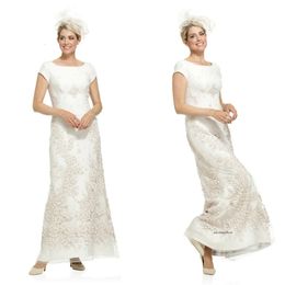 2020 LACE Applique Jewel Short Sleeve of the Bride Floor Train Mother Dress Formella aftonklänningar 0508