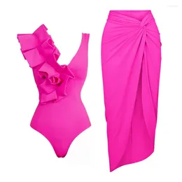 Women's Swimwear One-Piece Body-Slimming Swimsuit For Women Square Fold On One Side Shawl Cover-Up Pink 2024