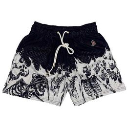 Men's Shorts Summer New men short pant Skull Pattern Casual Shorts Strt Hip Hop Fitness Polyester Fast Dry Breathable Embroidery Men Shorts Y240507