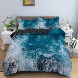 Bedding sets Haibo Duvet Cover King/Queen Size 3D Blue Ocean spray Wave Childrens Bed Cover Blue Sea Soft Comfortable Cover J240507