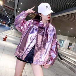 Women's Jackets Spring Oversized Cool Silver Gold Blue Shiny Reflective Patent Pu Leather Jacket Women With Hood Unisex Y2K Clothes