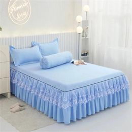 Bed Skirt 3pcs Bedskirt Set (Bedsheet 1 Pillowcase 2 Without Core) Polyester Fibre Solid Colour Double-layer Lace