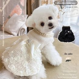 Ubrania dla pieszych ubrania pies księżniczka Kot Słodka ciepła spódnica Małe psy Bowknot Sweter Puppy Mash
