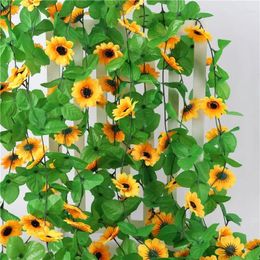 Decorative Flowers 240cm Artificial Flower Vine Fake Silk Sunflower Ivy With Green Leaves Hanging Garland Home Garden Fences Party