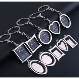 100pcs Lot Metal Photo Frame Keychain Heart Round Square Shape Key Chain BPPLE Keyring DIY Logo For Lover Gifts Frame Keyrings 230Q