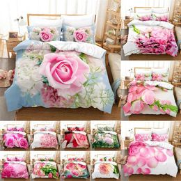 Bedding sets Pink rose down duvet cover set suitable for single bed 220x240 floral duvet cover with pillowcase large-sized bedding 3 pieces 2PCS new J240507