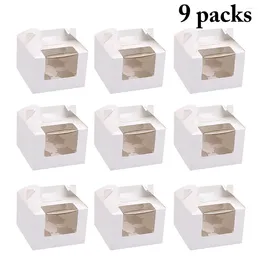 Gift Wrap 9PCS Cupcake Box 4 Compartments Paper Bakery Treat With Window Boxes Birthday Party Supplies