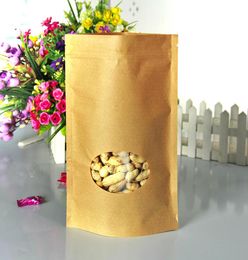 50pcslot 20cm30cm5cm140micron High Quality Large Stand Up With Zipper Kraft Paper Bag With Circle Window5929332