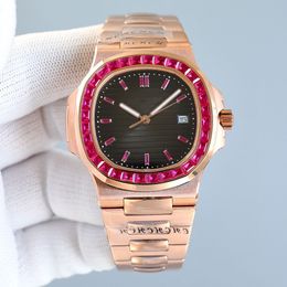 Best Quality Diamond Watch pink drill ring grey dial fine steel strap sapphire mirror cal.324 movement Watch 40mm size