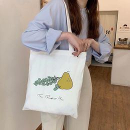 Shopping Bags Cute Fruit Print Canvas Bag Women Simple Shoulder Handbag Fresh Eco Shopper Tote Sweet Grapes Pears For Girl