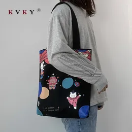 Shoulder Bags Women's Canvas Cartoon Print Tote Japan Students Cotton Cloth Shopping Bag Eco Foldable Shopper Female Handbag