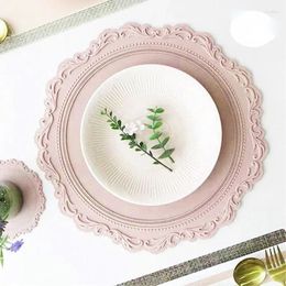 Table Mats Silicone Placemat Round Flower Coffee Dinner Mat 34CM Embossed Pink Heat Resistant Kitchen Tableware Dining