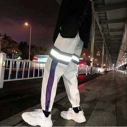 Men's Pants Hip Hop Reflective Pants Mens Runner Pants Mens Street Pants J240507