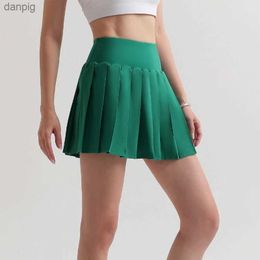 Skirts Solid Color Sports Tennis Skirt Womens High Waist Pleated Mini Skorts Skirts With Pockets Gym Outdoor Fitness Shorts Skirt Y240508