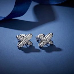 Stud Follow Cloud 0.3ct True Mosonite Diamond Earrings Suitable for Womens Cross Wedding Sparkling 925 Silver Simulated Q240507