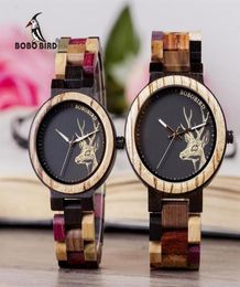 BOBO BIRD Luxury Lovers039 Wooden Couple Watches Men Women Handmade Quartz Wristwatches Gifts item relogio masculino Drop CX2002864308