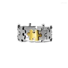 Cluster Rings Ins Premium Sense Of Gold Color And Silver Puzzle Ring Men Women Trend Creative Design Geometric Finger