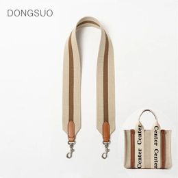 Large wide striped strap canvas nylon designer shoulder bag belt replacement with genuine leather handbag parts accessory 240429