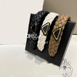 Leather Bundled Headbands Hairbands Stylish Triangle Metal Charm Hair Hoop Headwear Hair Bands Head Bands With Gift Box