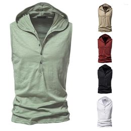 Men's Tank Tops Cotton Men Gym Clothing Mens Causal Basic Hooded Top Sleeveless Vest Sweatshirt Fitness Sportswear Male