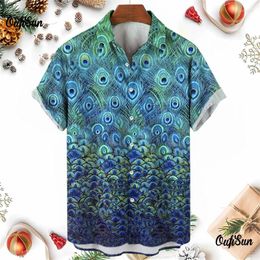 Men's Casual Shirts Animal Peafowl Short Sleeve For Men Clothes Hawaiian Maurya Women Blouses Pavo Muticus Feather Lapel Blouse Tops