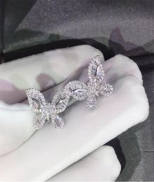 Choucong New Classical Fashion Jewellery Butterfly Earring 925 Sterling Silver Princess Cut White Topaz CZ Diamond Women Stud Earrin9071944