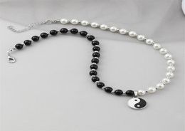 Chokers Round Pearl Beads Yin Yang Taichi Pendant Stainless Steel Chain Unisex Necklace Couple Jewellery Women Mens242F89734445724346