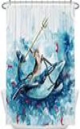 Funny Cat Riding Whale Waterproof Shower Curtains In Ocean Wave Pattern Creativity Child Bathroom Decor Hooks Cloth Bath Curtain 24318556