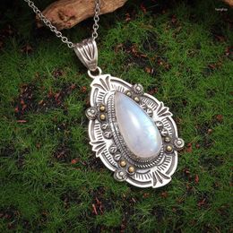 Pendant Necklaces Retro Ethnic Style Drop Shape Blue Moonstone Necklace For Women Elegant Dinner Party Jewelry Girls Gift