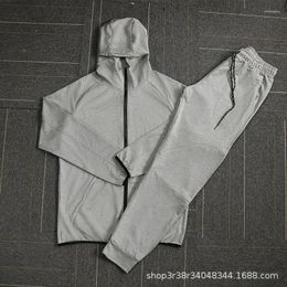 Men's Tracksuits European And American Casual Sports Suit Fashionable Zipper Hooded Jacket Running Solid Colour Clothing