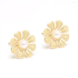 Stud Earrings GQTORCH Beautiful Fresh Eight Petals Sunflower With Natural Freshwater Pearls 925 Sterling Silver Jewellery Gold Plated