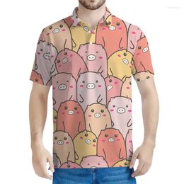 Men's Polos Cartoon Pig 3d Printed Polo Shirts For Men Kids Animal Pattern Tee Shirt Button Oversized T-shirt Street Lapel Short Sleeves