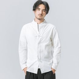 INCERUN Men's Chinese Style Solid Long Sleeve Collarless Shirt Men Casual Slim Fit Cotton Linen Shirts Men Shirt Without Collar 227A