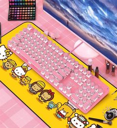 Real mechanical keyboard green axis cute girl net red girl heart pink round button game punk1288h6828038