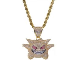 Full Rhinestone Gengar Pendant Necklace Creative Hip Hop Bling Bling Ice Out Jewelry With 24 Inch Chain For Men Gift Good Qua5833055