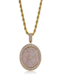 Spin Round Pendant Necklace Men Bling Cubic Zirconia Ice Out Gold Jewellery Silver Plated New Fashion Hip Hop Necklace3011882