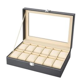 Watch Box 12Slot Case with Large Glass Lid Removable Pillows Organizer Gift for Loved Ones 240427