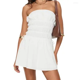 Casual Dresses Puloru Summer Chic White Strapless Mini Dress Fashion Women's Sleeveless Backless Ruched Bandeau Party For Cocktail Club