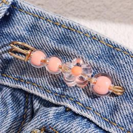 Brooches HUANZHI Pink Small Flower Waist Clip Accessory Fix Circumference Of Clothes Pants For Women Girls Metal Pins Buckle