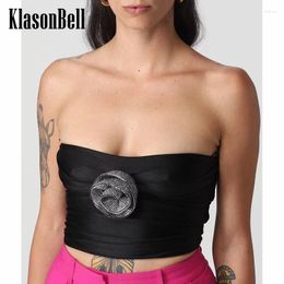 Women's Tanks 4.29 KlasonBell Fashion 3D Bling Diamonds Flower Decoration Camisole Women Sexy All-matchs Slim Short Strapless Tank Top