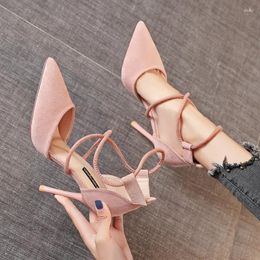 Dress Shoes 2024 Four Seasons Women's Suede High Heels 9cm Pointed Stiletto Fashion Sexy Black Wedding Nude Bridal