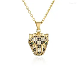 Chains Copper Micro-set Zircon Delicate Leopard Head Pendant Necklace Real Gold Plating Crystals From Austrian Jewelry