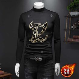 winter 2024 new mens tops light luxury warm T-shirt trend double-sided plush half turtleneck slim casual bottoming shirt thickening