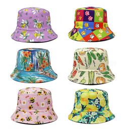 Berets 2022 Fashion Double Sided Fisherman Hat Basin Female Flower Fruit Pattern Sun Foreign Trade Spring Trendy9435804