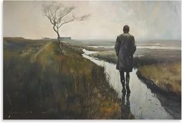 Oil Painting Style Man in The Rain Retro Painting Illustration Poster Living Room Printing Canvas Wall Art Poster Decorative Bedroom Modern Home Print Picture